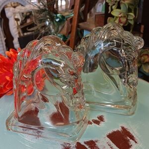 Clear Glass Horse Head Bookends